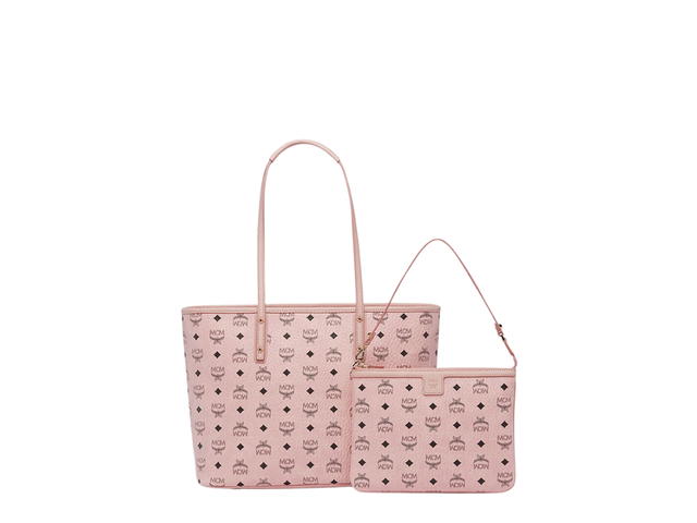 MCM MCM Anya Top Zip Shopper Medium In Visetos Coated Canvas With Gold Tone Hardware Soft Pink - view 2
