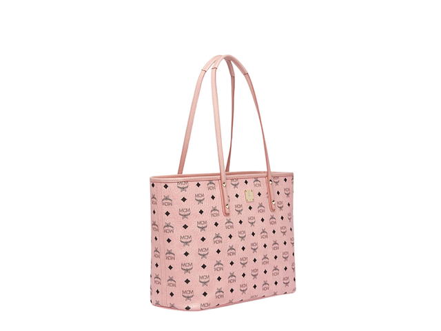 MCM MCM Anya Top Zip Shopper Medium In Visetos Coated Canvas With Gold Tone Hardware Soft Pink - view 3