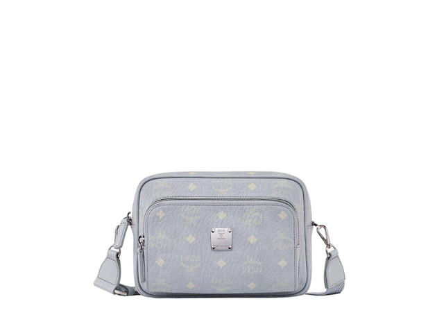 MCM MCM Aren Crossbody In Misty Gray Visetos With MCM Logo Plate Silver-Toned Cobalt Metal Hardware - view 1