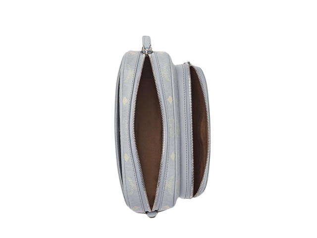 MCM MCM Aren Crossbody In Misty Gray Visetos With MCM Logo Plate Silver-Toned Cobalt Metal Hardware - view 3