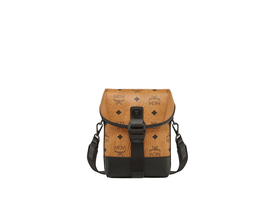 MCM MCM Aren N/S Crossbody In Visetos Monogram Coated Canvas With Dark Metal Hardware Cognac