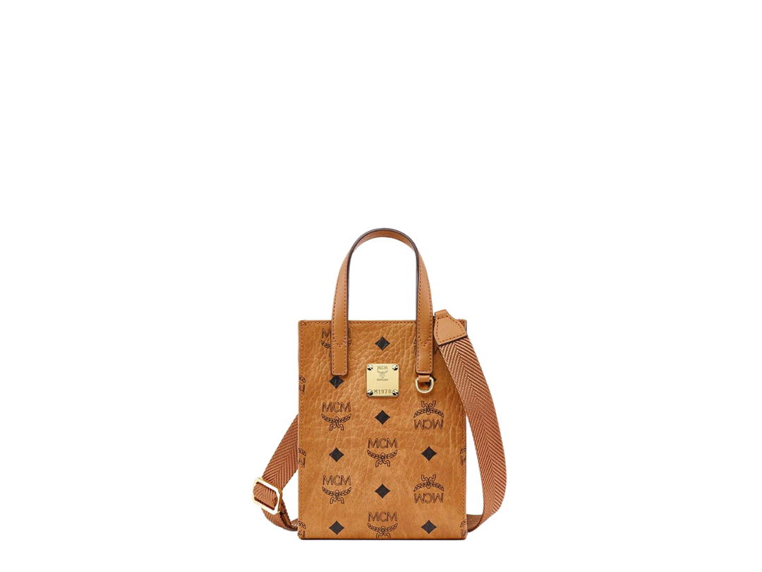 MCM MCM Aren Tote In Visetos And Nappa Leather With Gold-Plated Metal Hardware Cognac