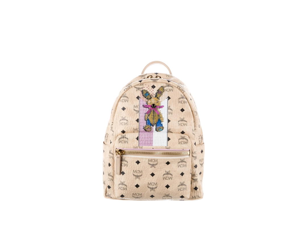 MCM MCM Visetos Studded Stark Rabbit Backpack Pink Beige