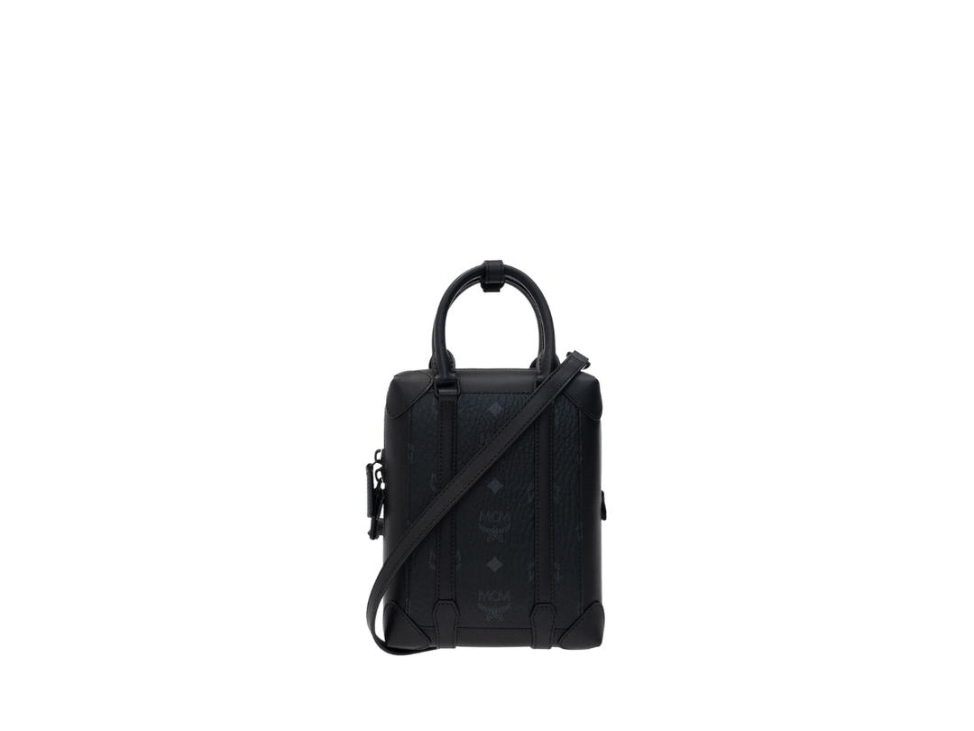 MCM MCM Branded Shoulder Bag In Coated Canvas and Monogram With Black Metal Hardware Black