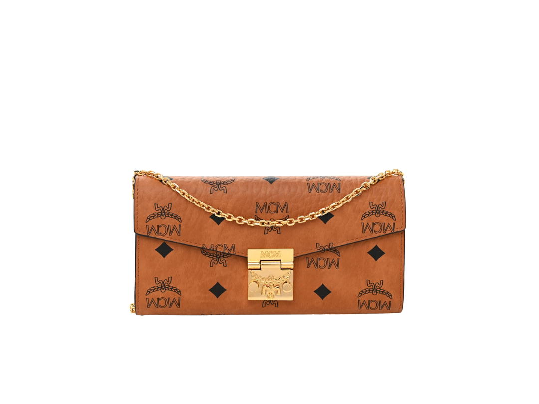 MCM MCM Chain Wallet In Visetos Canvas With Gold-Plated Metal Hardware Cognac