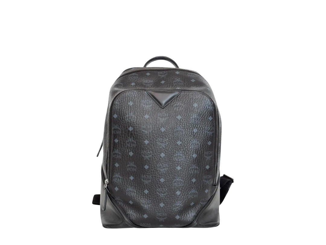 MCM MCM Duke Visetos Backpack In Visetos Monogram Canvas With Silver Metal Hardware Black