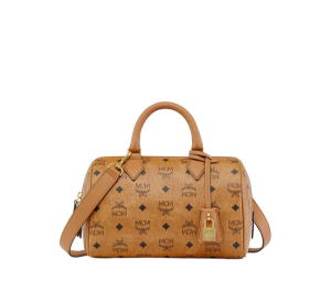 Buy MCM Ella Boston Bag In Visetos Leather With 24K Gold-Plated Metal Hardware Cognac at Sasom – Authentic and Ready to Ship