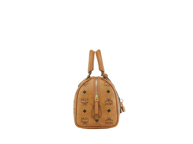 MCM MCM Ella Boston Bag In Visetos Leather With 24K Gold-Plated Metal Hardware Cognac - view 3
