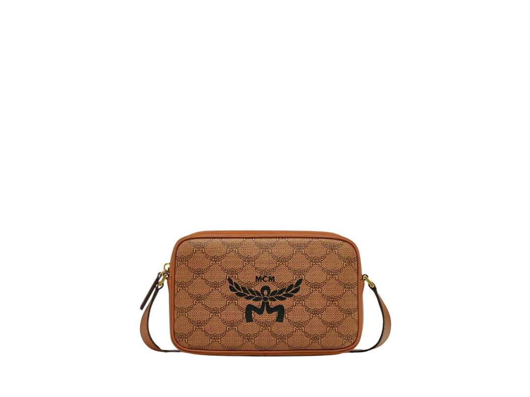MCM MCM Himmel Crossbody In Lauretos Monogram Canvas-MCM Logo Motif With 24K Gold-Plated Metal Hardware Cognac