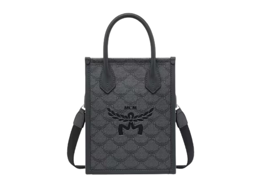 MCM MCM Himmel Tote Bag In Natural-Tone Soft Nappa Leather Trim With Mcm Logo And Silver Hardware Gray Dark Grey