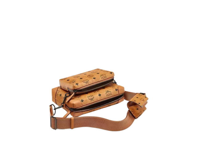 MCM MCM Klassik Multifunction Crossbody In Visetos Monogram Coated Canvas With Matte Black Metal Hardware Cognac - view 3