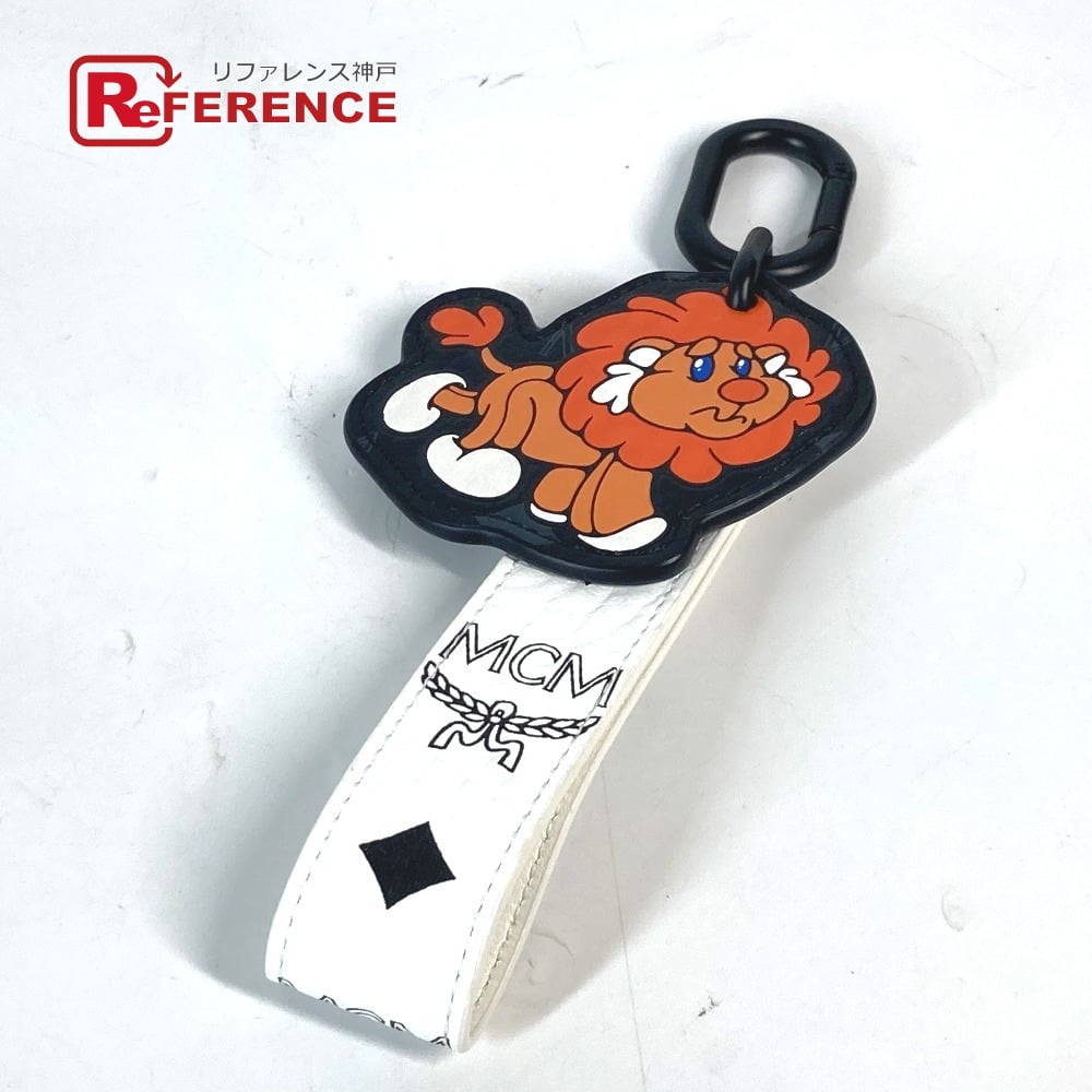 MCM MCM Lion Logo in Visetos Bag Charm strap Key Holder Leather White Unused