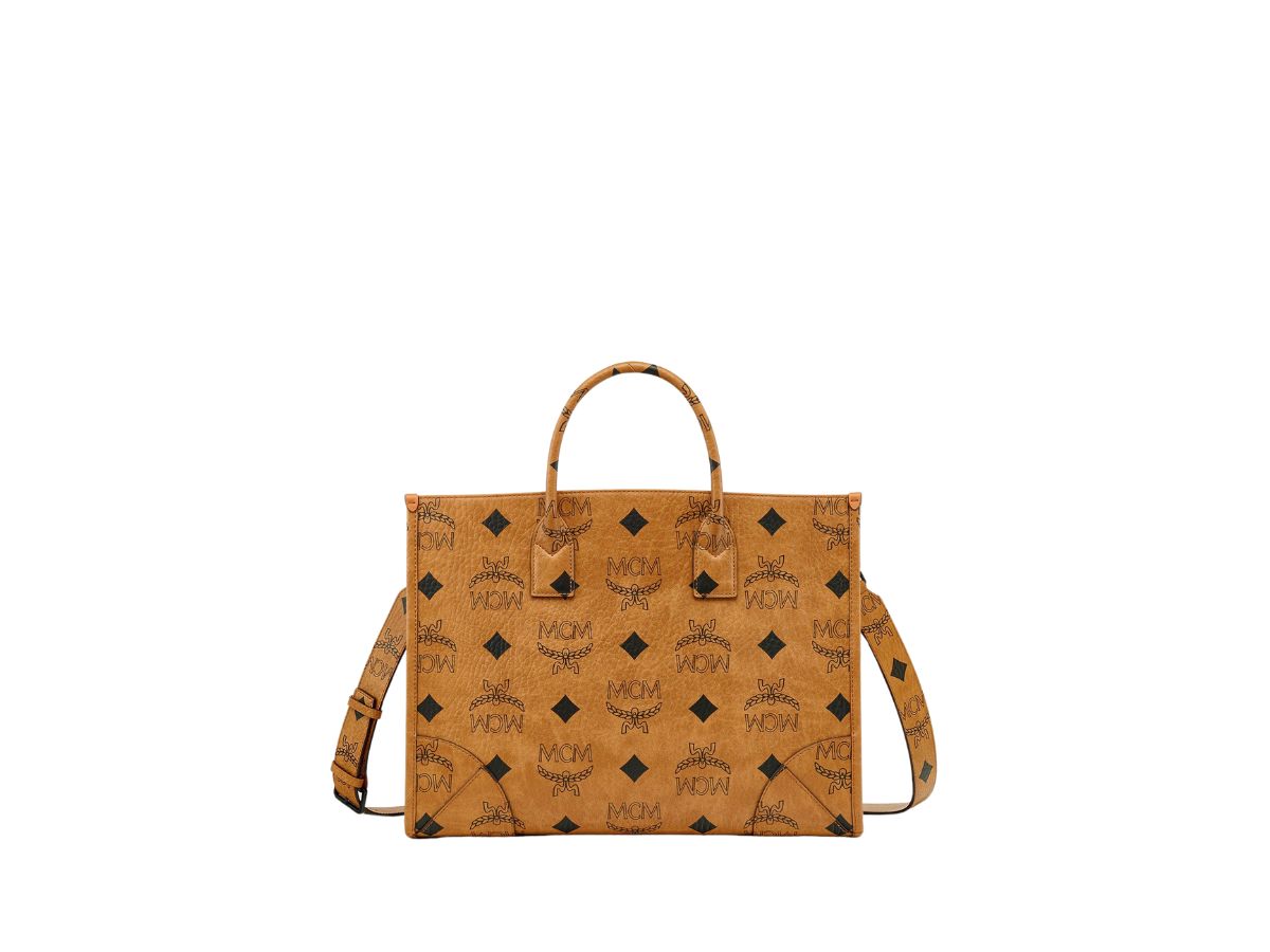 MCM MCM München Tote In Maxi Visetos With Matte Black Metal Hardware Cognac (Large)