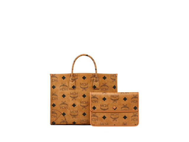 MCM MCM München Tote In Maxi Visetos With Matte Black Metal Hardware Cognac (Large) - view 4