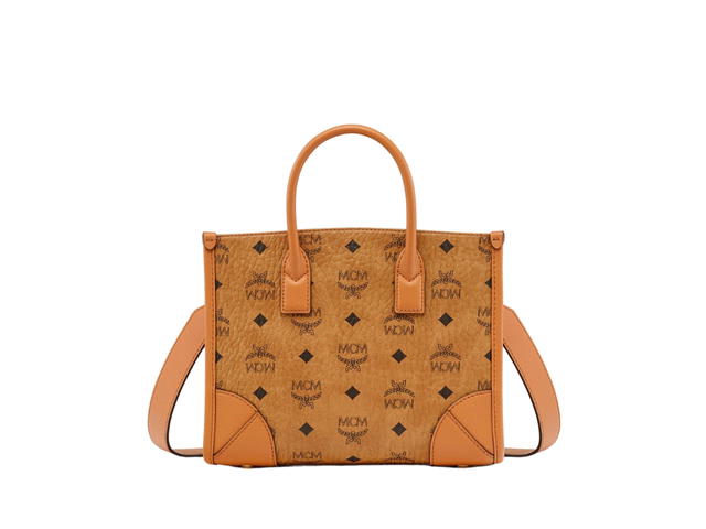 MCM MCM München Tote In Visetos and Nappa Leather With 24K Gold-Plated Metal Hardware Cognac - view 1