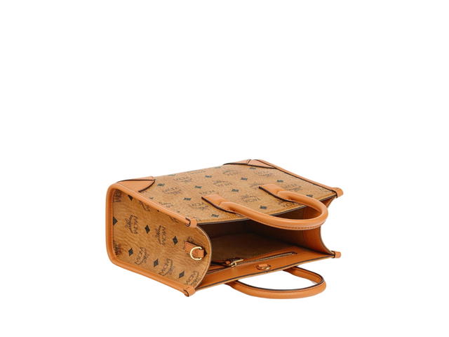 MCM MCM München Tote In Visetos and Nappa Leather With 24K Gold-Plated Metal Hardware Cognac - view 3