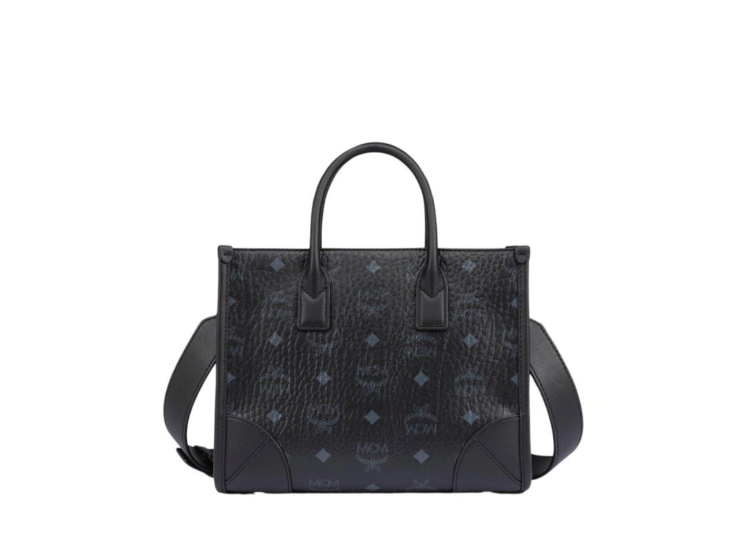 MCM MCM München Tote In Visetos Monogram Coated Canvas With Silver-Toned Cobalt Metal Hardware Black