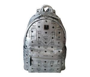 MCM MCM Stark Backpack in Gunt M Studs Visetos Small/Medium Metallic Silver