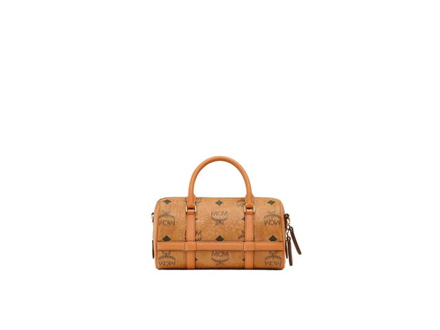 MCM MCM Mini Aren Boston Bag In Visetos Monogram Coated Canvas With 24K Gold-Plated Metal Hardware Cognac - view 3
