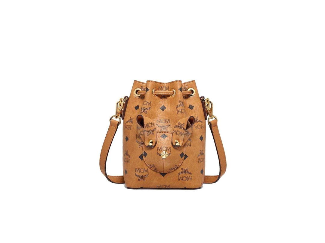 MCM MCM Mini Rabbit Drawstring Bag In Visetos Coated Canvas With 24k Gold-plated Hardware Cognac