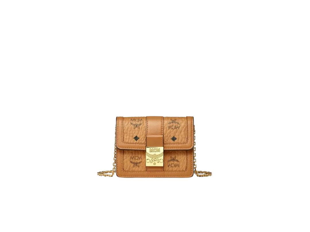 MCM MCM Mini Tracy Card Holder In Visetos Cognac