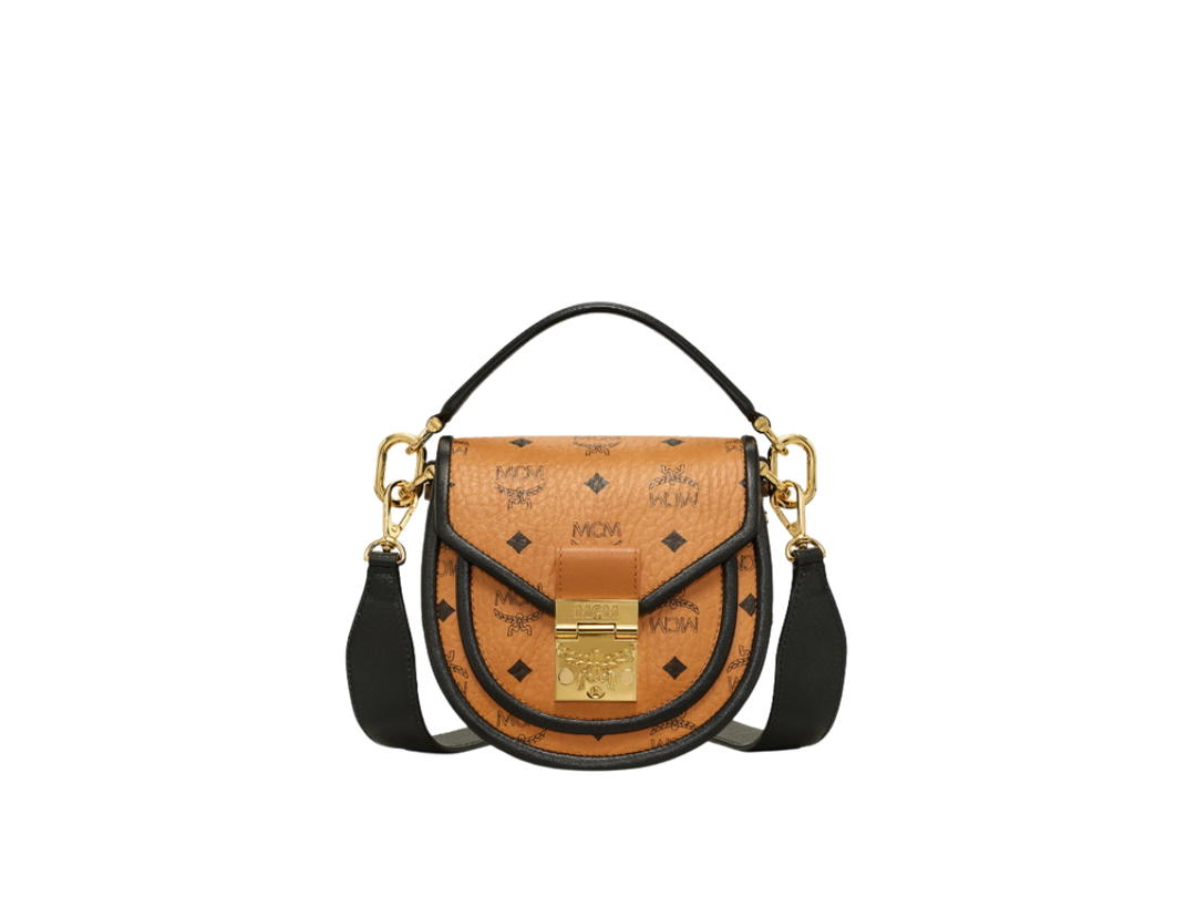MCM MCM Patricia Mini Crossbody Bag In Visetos and Nappa Leather With 24k Gold-Plated Hardware Cognac