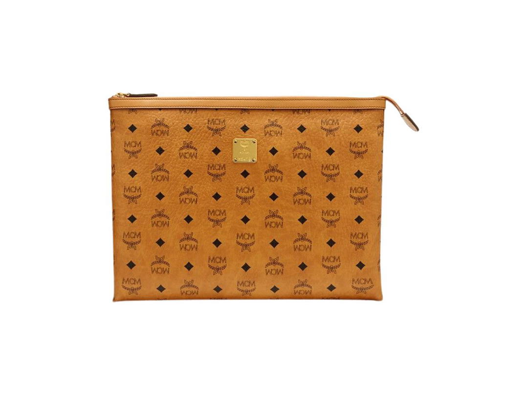 MCM MCM Pouch In Visetos Original With With Logo Patch And Gold-Plated Hardware Cognac
