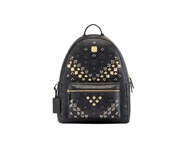 MCM MCM Retro M Studs Stark Backpack In Visetos And Nappa Leather With Gold-Plated Metal Hardware Black - view 1