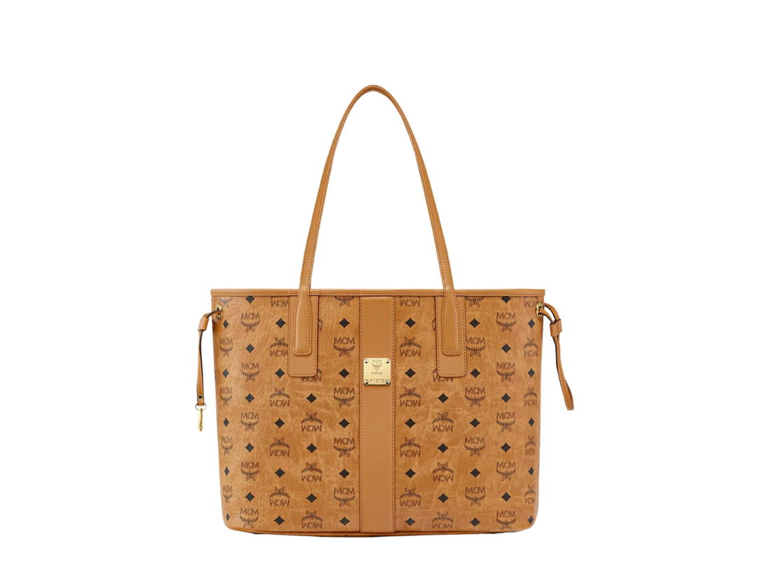 MCM MCM Reversible Liz Shopper Medium In Visetos Monogram Coated Canvas With 24K Gold-Plated Metal Hardware Cognac