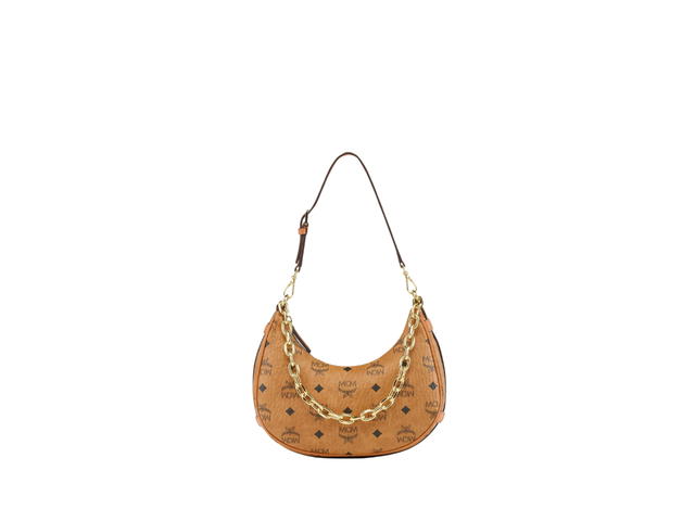 MCM MCM Small Aren Crescent Hobo In Visetos Monogram Canvas With 24k Gold-Plated Metal Hardware Cognac - view 1