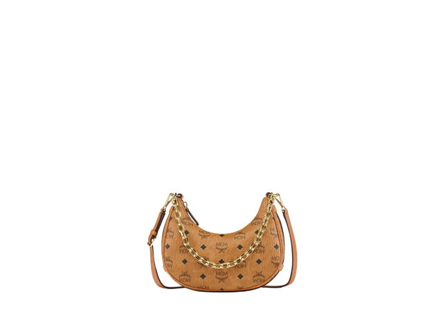 MCM MCM Small Aren Crescent Hobo In Visetos Monogram Canvas With 24k Gold-Plated Metal Hardware Cognac - view 3