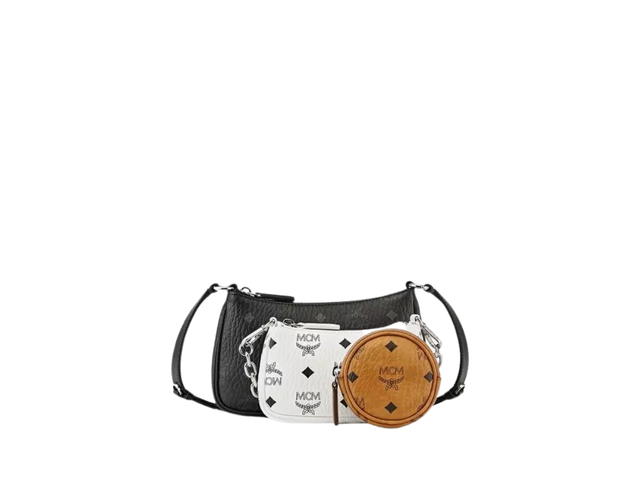 MCM MCM Small Aren Crossbody Pouch Trio In Visetos Monogram Coated Canvas With Silver-Toned Cobalt Metal Hardware - view 2