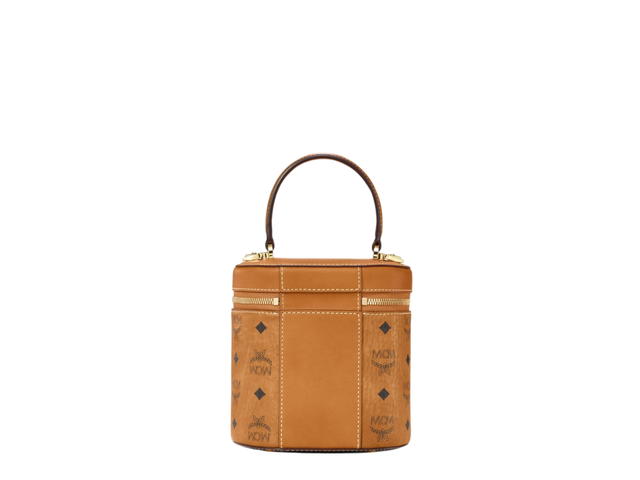 MCM MCM Small Cylinder Crossbody In Visetos Monogram Coated Canvas With 24k Gold-Plated Hardware Cognac - view 2