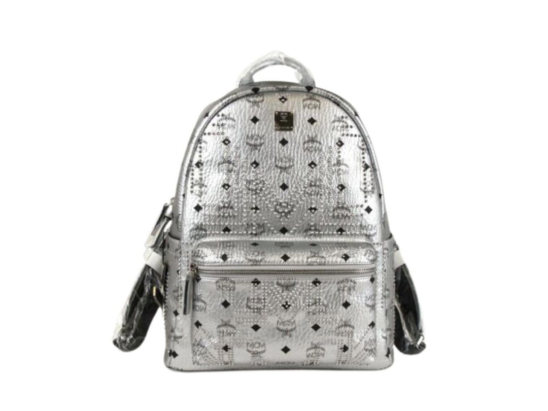MCM MCM Stark 40 Berlin Silver Coated Canvas Medium Backpack