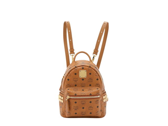 MCM MCM Stark Backpack In Visetos Side Studs Bebe Boo Coated Canvas With Gold-Plated Metal Hardware Cognac - view 1