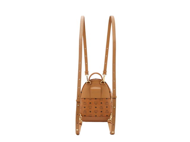 MCM MCM Stark Backpack In Visetos Side Studs Bebe Boo Coated Canvas With Gold-Plated Metal Hardware Cognac - view 2