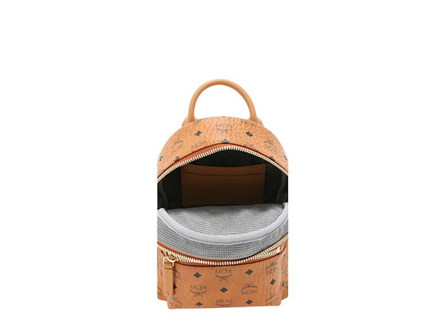 MCM MCM Stark Backpack In Visetos Side Studs Bebe Boo Coated Canvas With Gold-Plated Metal Hardware Cognac - view 3
