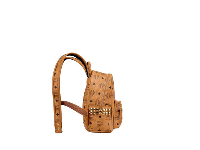 MCM MCM Stark Side Studs Backpack In Visetos Coated Canvas With 24k Gold-plated Hardware Cognac - view 3