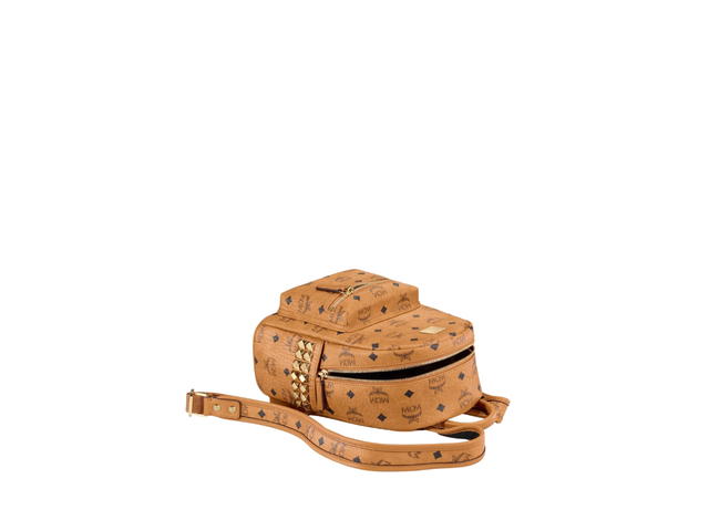 MCM MCM Stark Side Studs Backpack In Visetos Coated Canvas With 24k Gold-plated Hardware Cognac - view 4