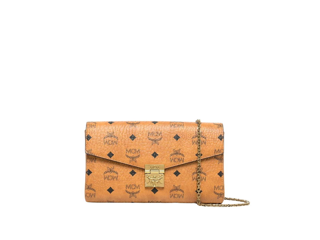 MCM MCM Tracy Flap Crossbody Bag In Visetos Coated Canvas With 24k Gold-plated Hardware Cognac