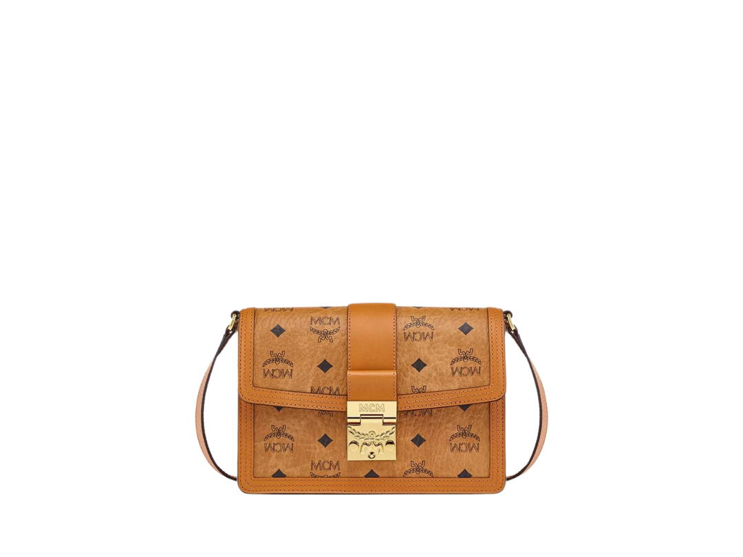MCM MCM Tracy Shoulder Bag In Visetos Leather With 24K Gold-Plated Metal Hardware Cognac