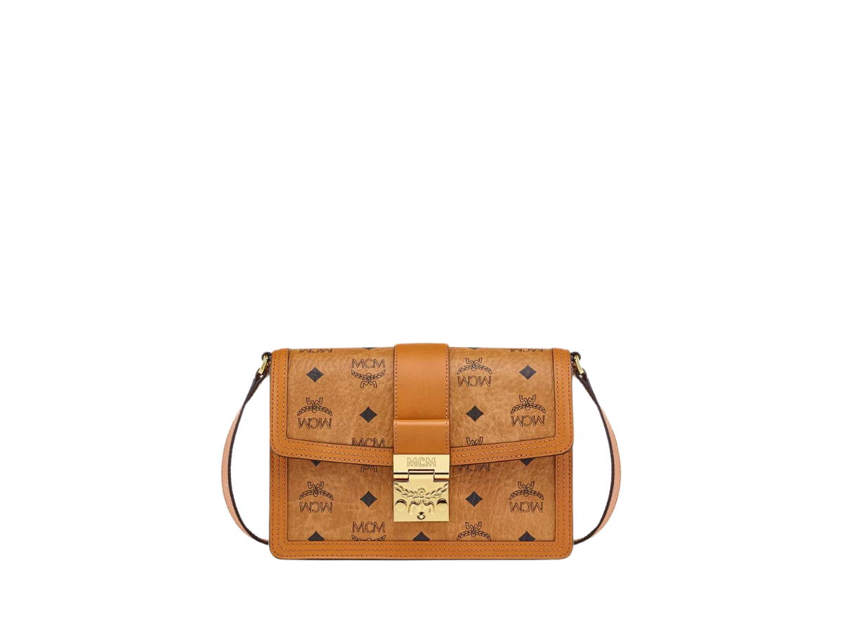 MCM MCM Tracy Shoulder Bag In Visetos Leather With 24K Gold-Plated Metal Hardware Cognac