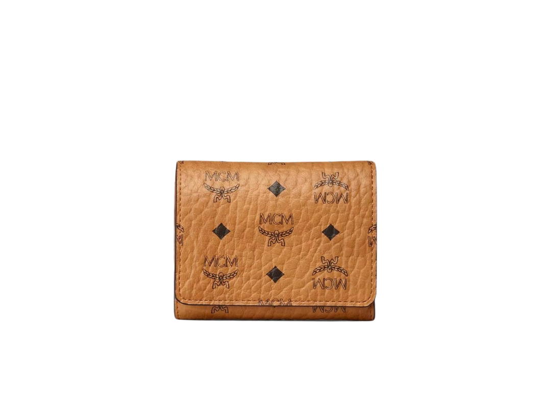 MCM MCM Trifold Wallet In Cognac Visetos Original Monogram With 24k Gold-plated Metal Hardware