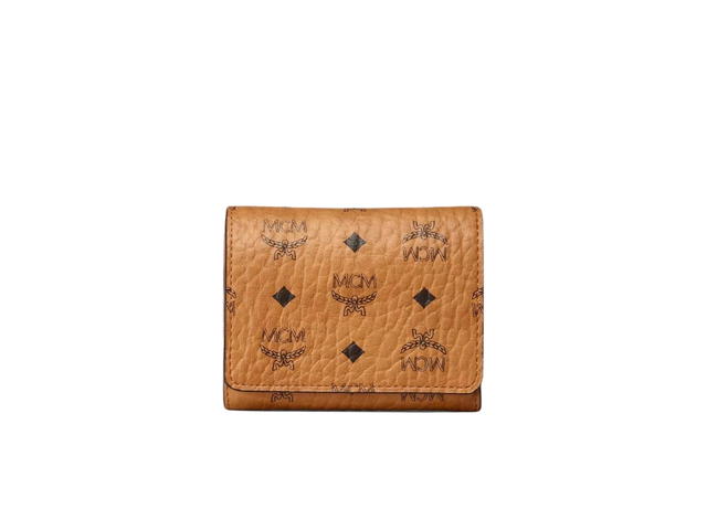 MCM MCM Trifold Wallet In Cognac Visetos Original Monogram With 24k Gold-plated Metal Hardware - view 1