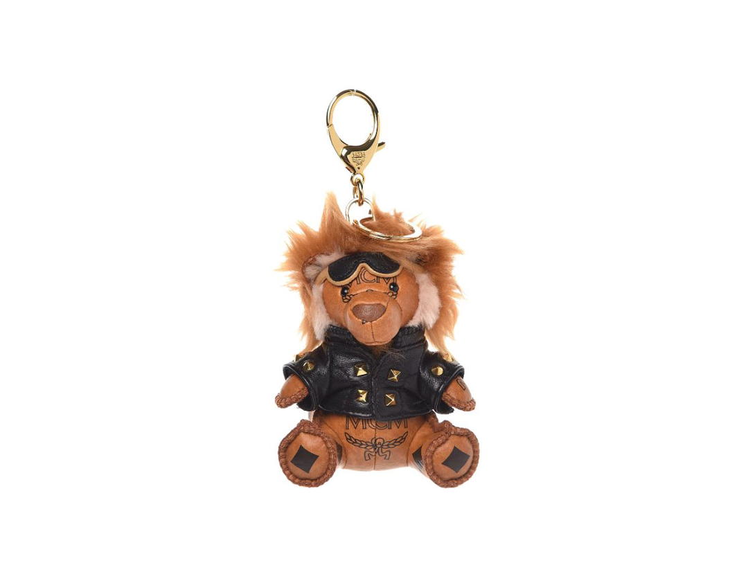 MCM MCM Visetos Moto Lion Key Ring Bag Charm Cognac