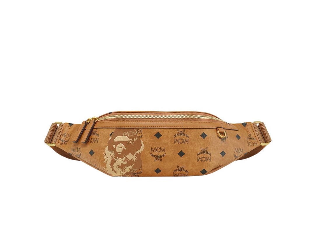 MCM MCM x BAPE Fursten Belt Bag In Visetos Cognac