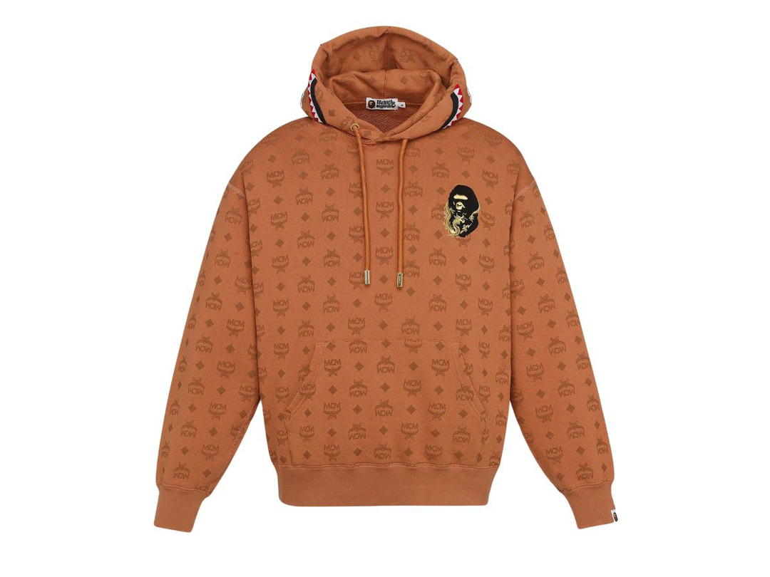 MCM MCM x BAPE Monogram Shark Hoodie Cognac