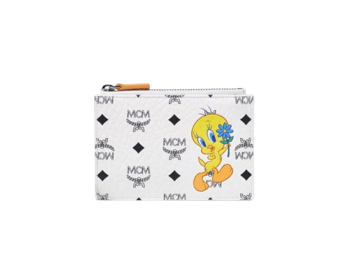 MCM MCM X Looney Tunes Zip Card Case In Visetos With Gold-Plated Metal Hardware White