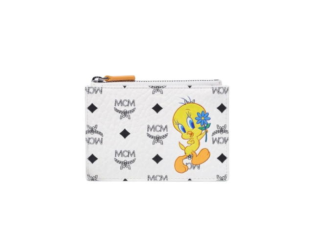 MCM MCM X Looney Tunes Zip Card Case In Visetos With Gold-Plated Metal Hardware White - view 1