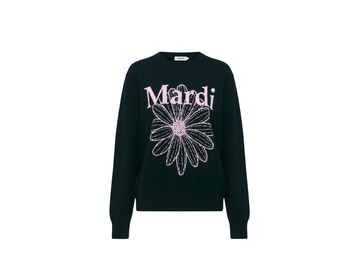 Mardi Mercredi Mardi Mercredi Cashmere Crew Neck Flowermardi Black Pink